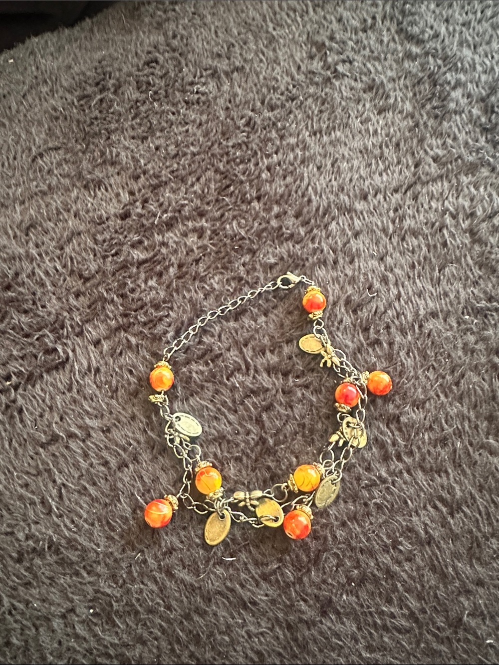 Gold-Tone Charm Bracelet with Orange Beads